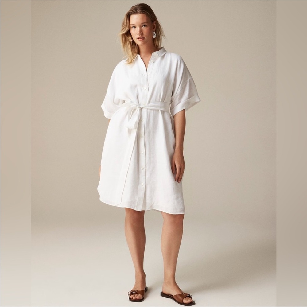 NWT J. Crew White Capitaine shirt-dress in linen